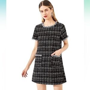 Chic Black and White Tweed Mini Dress